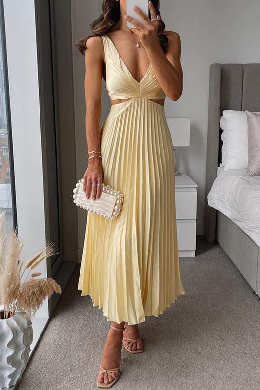 WW | Summer Social Spotted Pleated Cutout Waist Loose Midi - 6 Colors