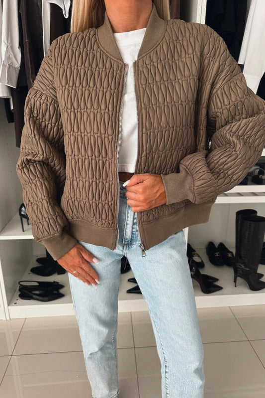 WW | Einfarbige Casual-Jacke mit Reißverschluss und Mao-Kragen