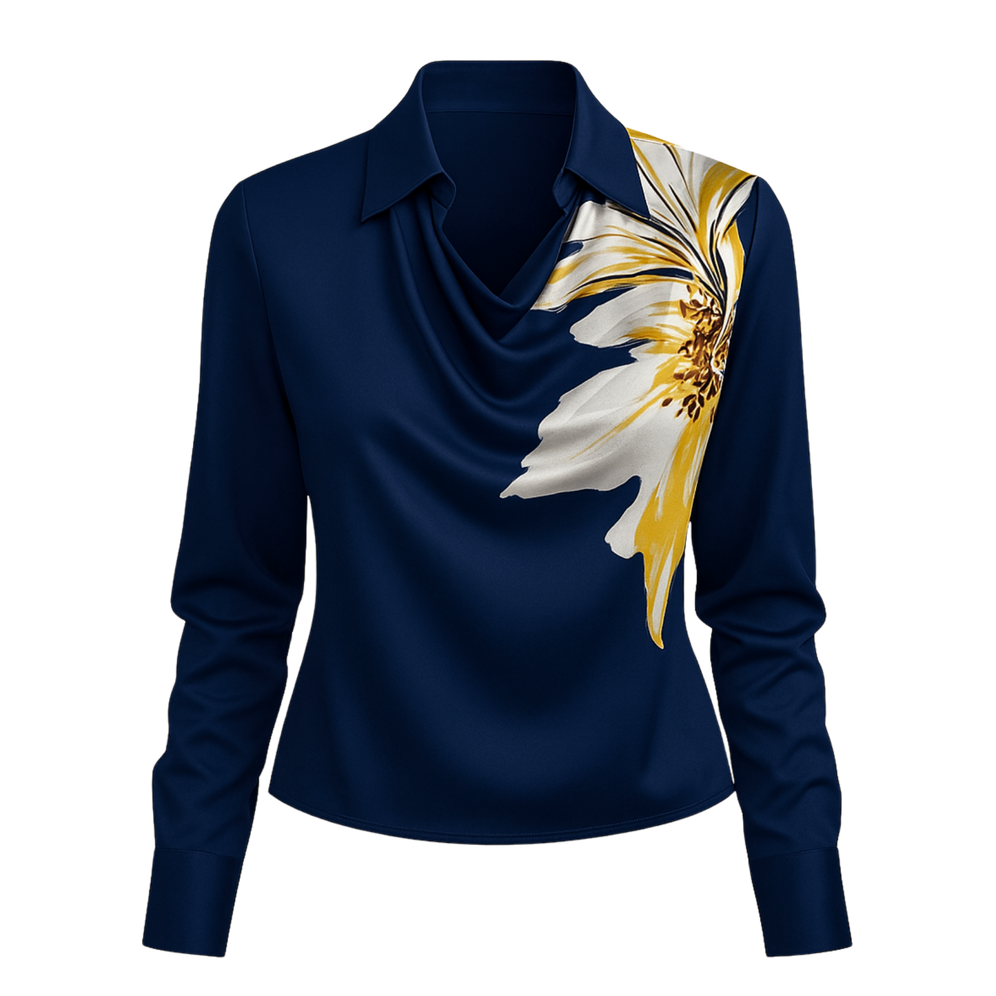 Lynn Elegant Blouse - Blue with Floral Pattern