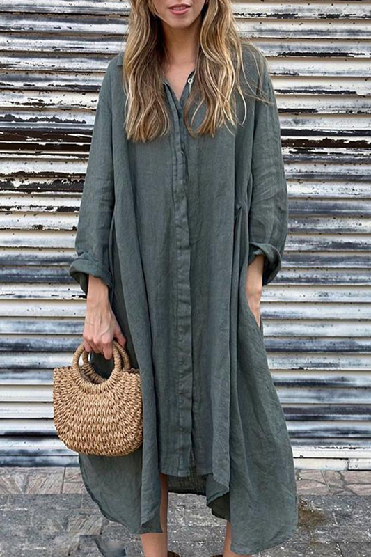 WW | Casual Pockets Turn-Down Collar Shirt Dresses - 6 Colors