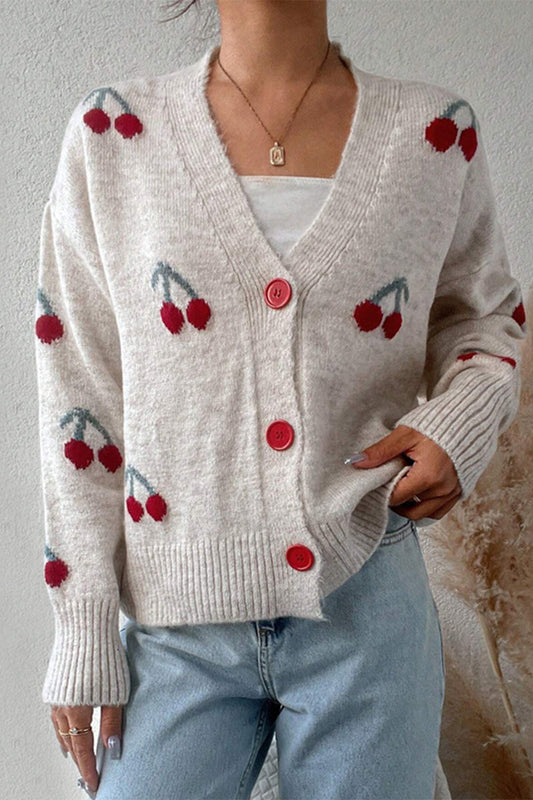 WW | Strickjacke mit V-Ausschnitt und Obstknöpfen für Damen