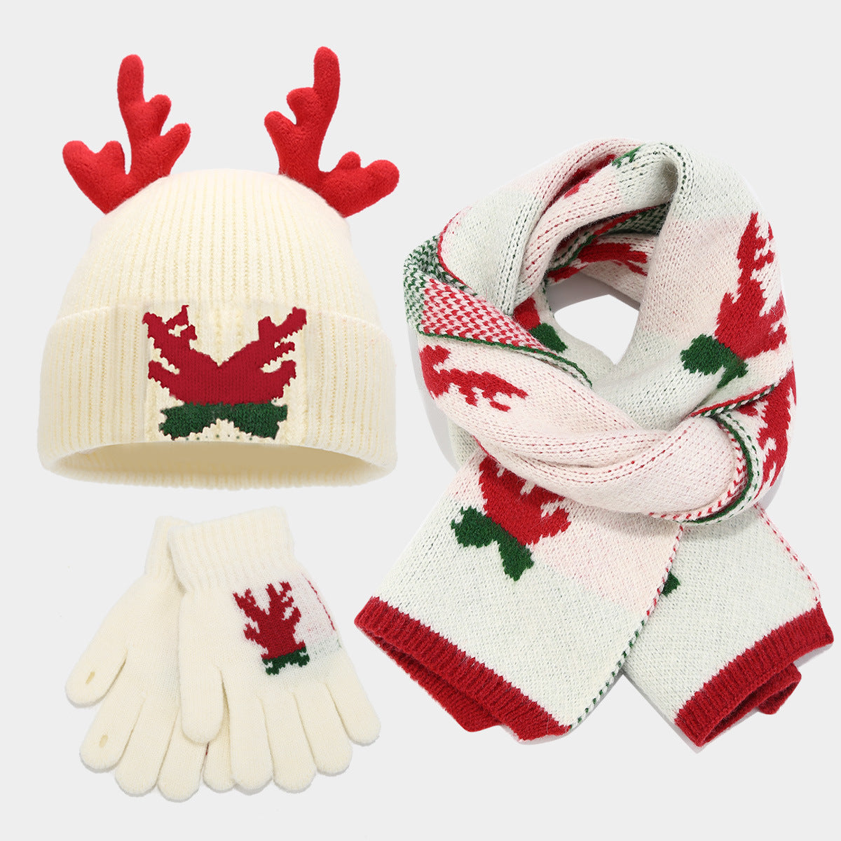 WW | Christmas Reindeer Antler Scarf Hat Gloves Three-piece Set (3 Colors)