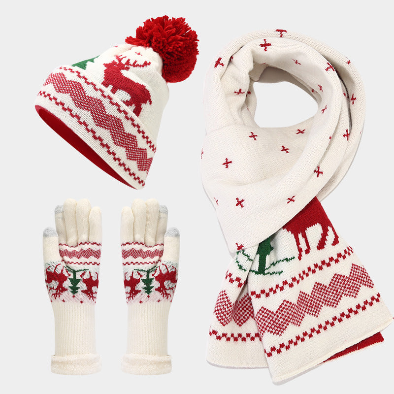 WW | Christmas Reindeer Pattern Hat Scarf Gloves Set (6 Colors)