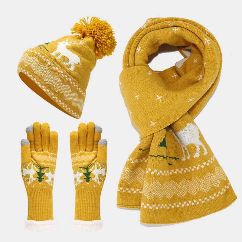 WW | Christmas Reindeer Pattern Hat Scarf Gloves Set (6 Colors)
