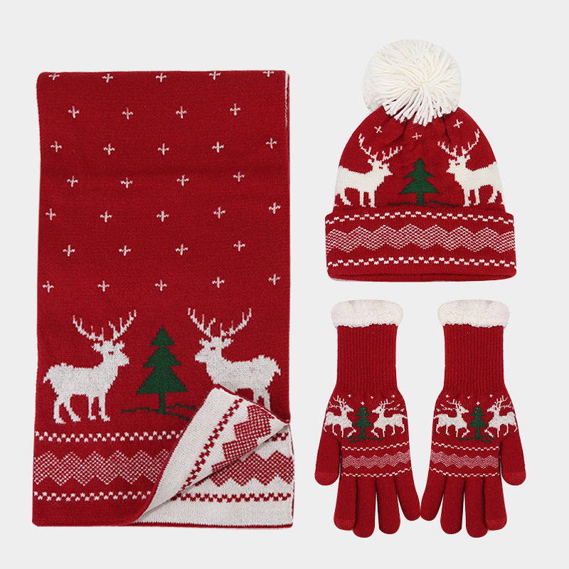 WW | Christmas Reindeer Pattern Hat Scarf Gloves Set (6 Colors)