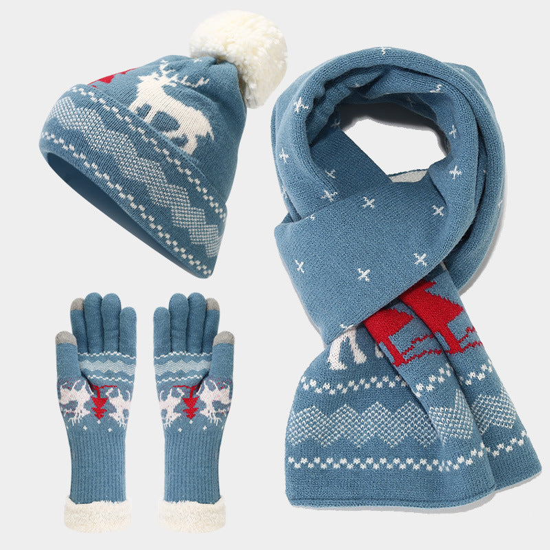WW | Christmas Reindeer Pattern Hat Scarf Gloves Set (6 Colors)