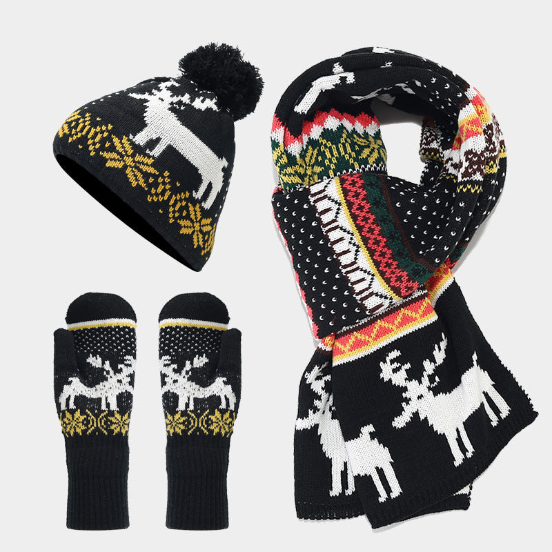 WW | Christmas Reindeer Pattern Hat Scarf Gloves Set (6 Colors)