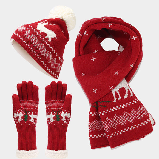 WW | Weihnachtsrentiermuster Muster Mütze Schal Handschuhe Set (6 Farben)