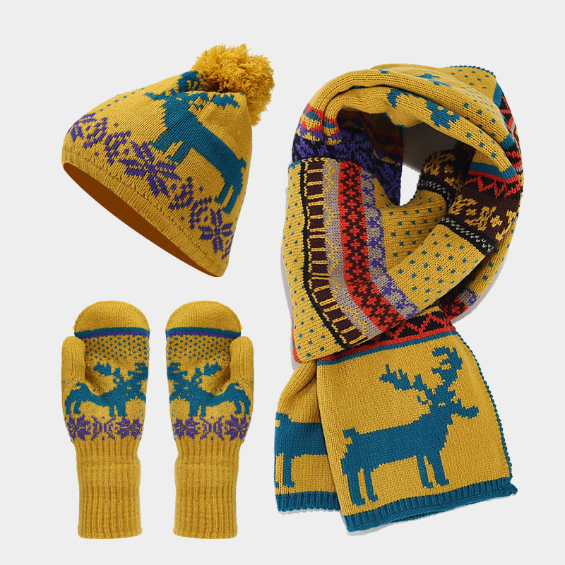 WW | Christmas Reindeer Pattern Hat Scarf Gloves Set (6 Colors)