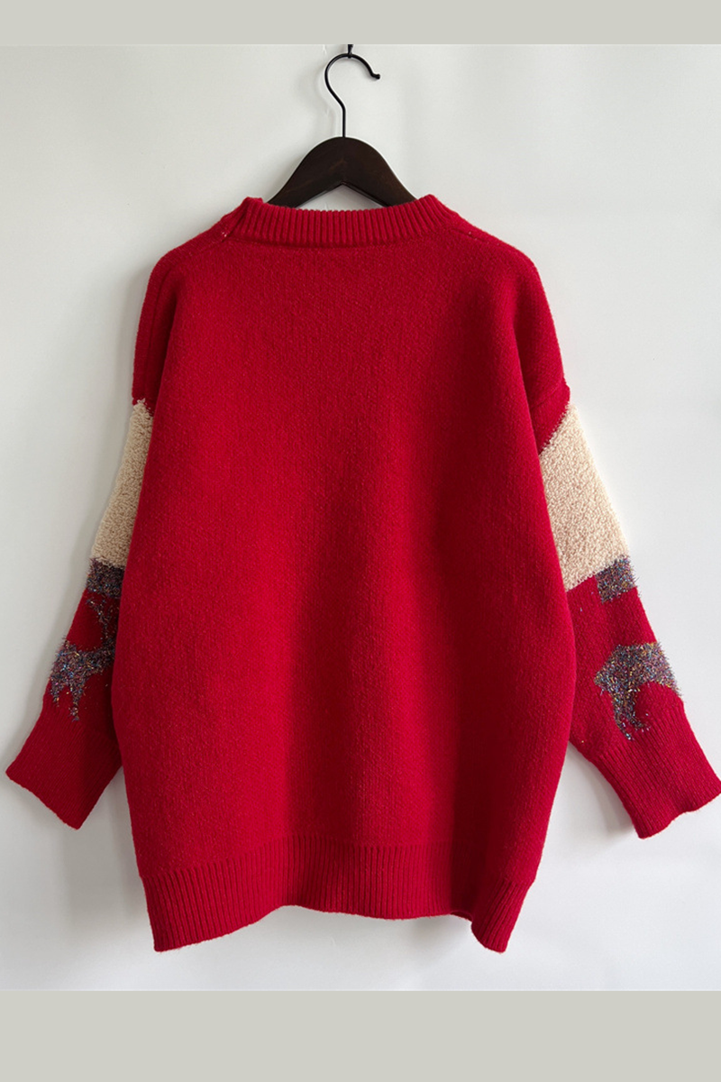 WW | Lässiger Weihnachtsbaum Pailletten Patch Rundhals Pullover