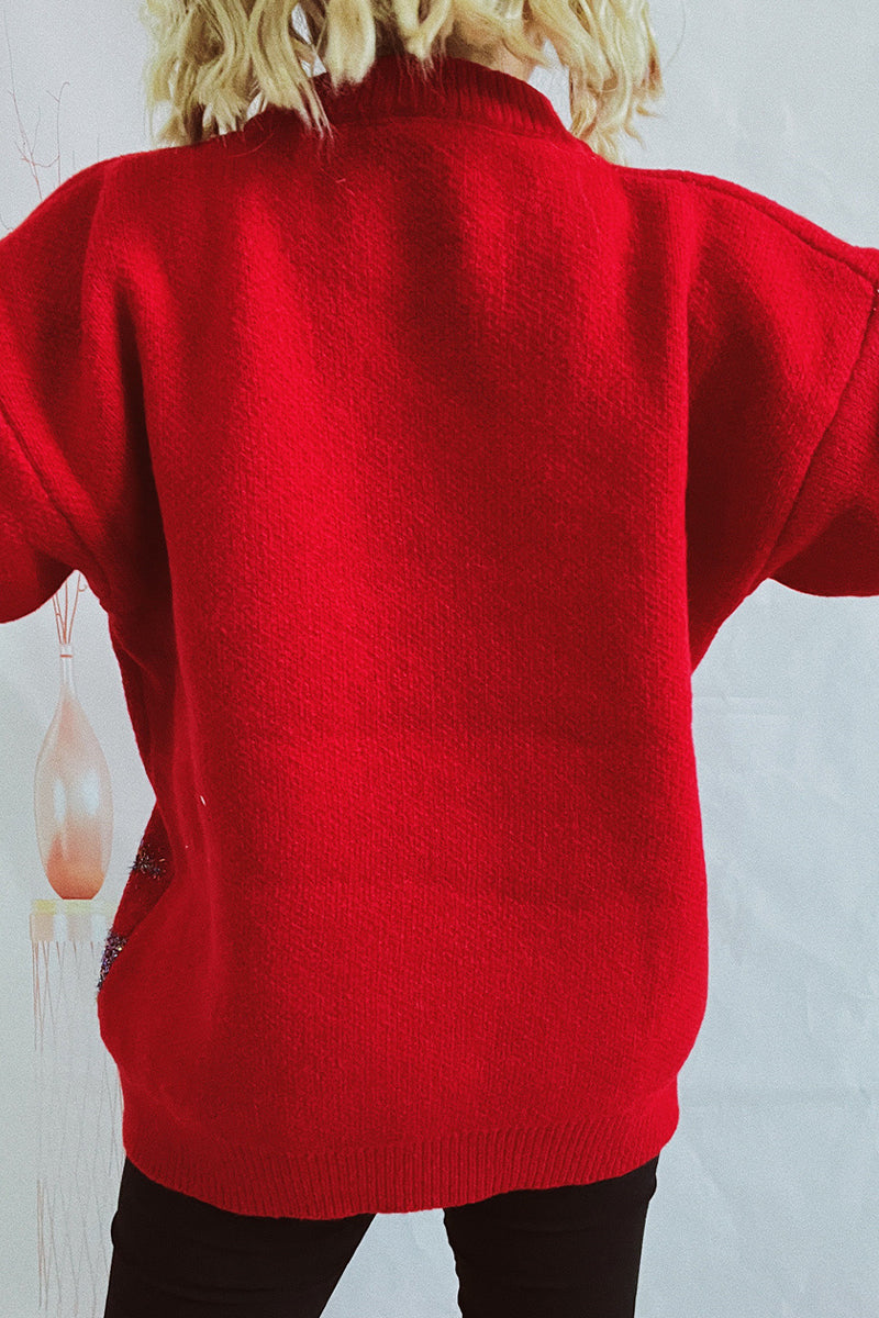 WW | Lässiger Weihnachtsbaum Pailletten Patch Rundhals Pullover