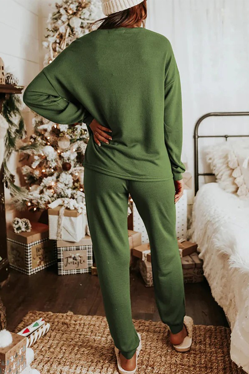 WW | Lässige Party Weihnachtsmann Weihnachtsbaum Süßigkeiten Pailletten Schnürung O-Hals Langarm Zwei Teile (3 Farben)