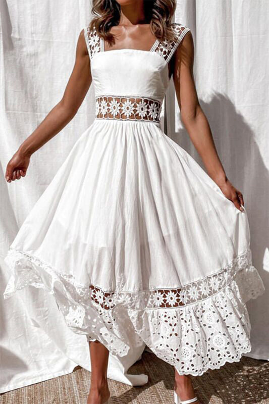 WW | Casual Everyday Lace Patchwork Square Collar Camisole Dresses