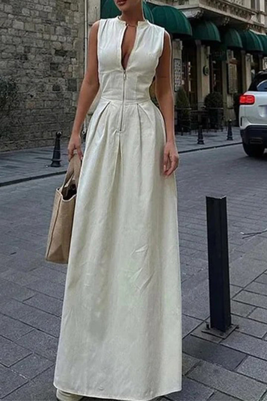 WW | Casual Street Pocket Zipper O-Neck Long Dresses - 3 Colors
