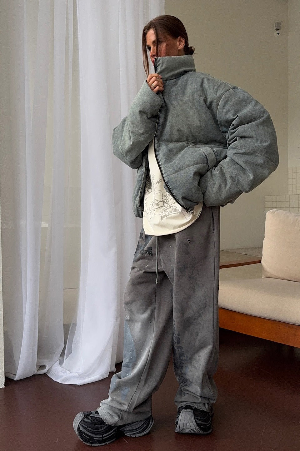 WW | Denim Stehkragen Pufferjacke