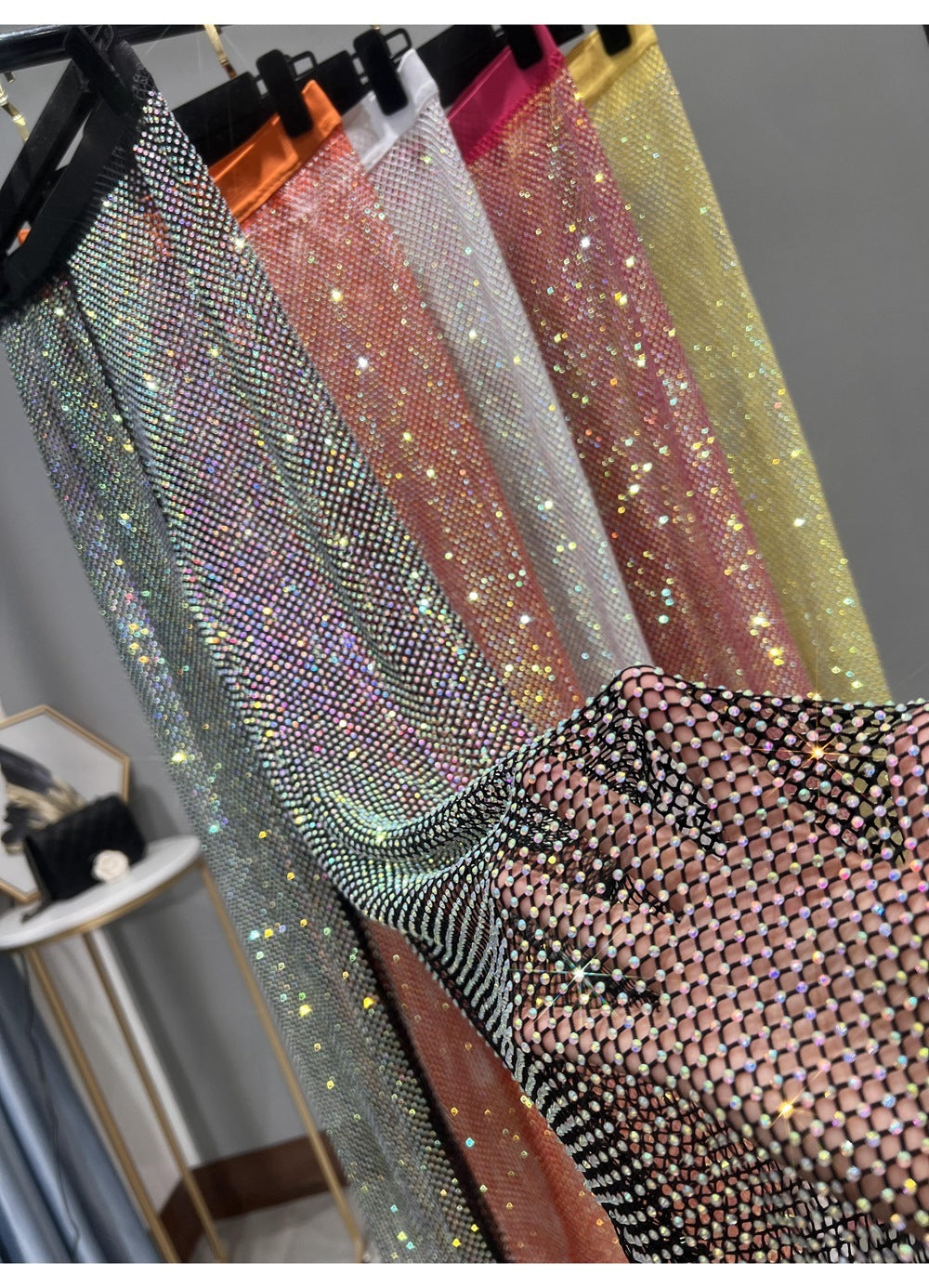 WW | Rhinestone Gerade Netz Weite Bein Slim Fit Schmeichelnde Mop Hosen