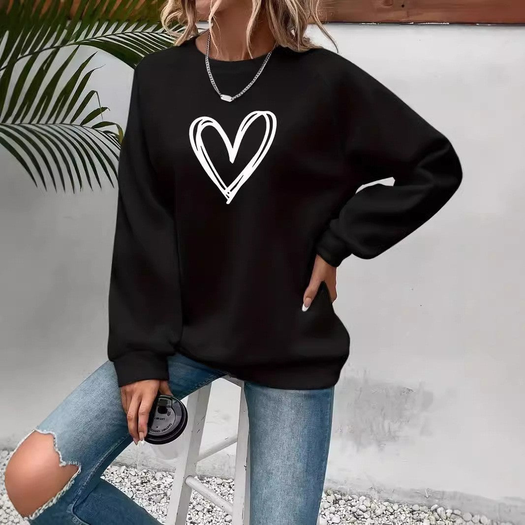 WW | Heart Print Crew Neck Long Sleeve Sweatshirt