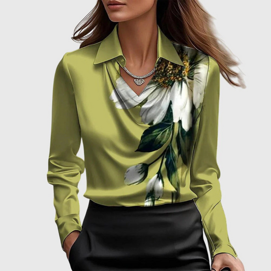 Lynn Elegante Bluse - Grün mit Blumenmuster