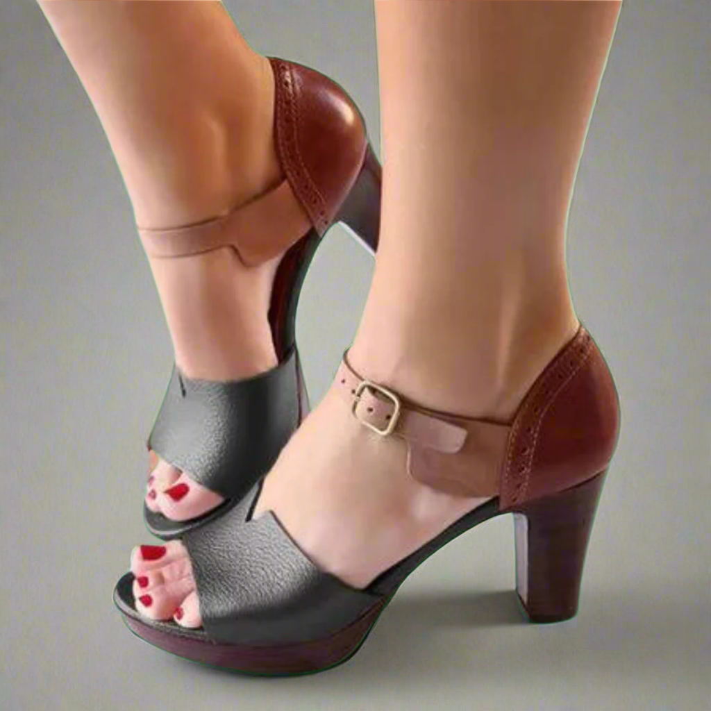 Miné™ | Premium Korean Style High Heel Sandals with Color Block and Buckle