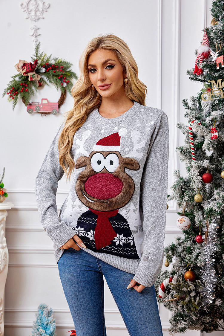 WW | Weihnachts-Rentier-Stickerei Strickpullover