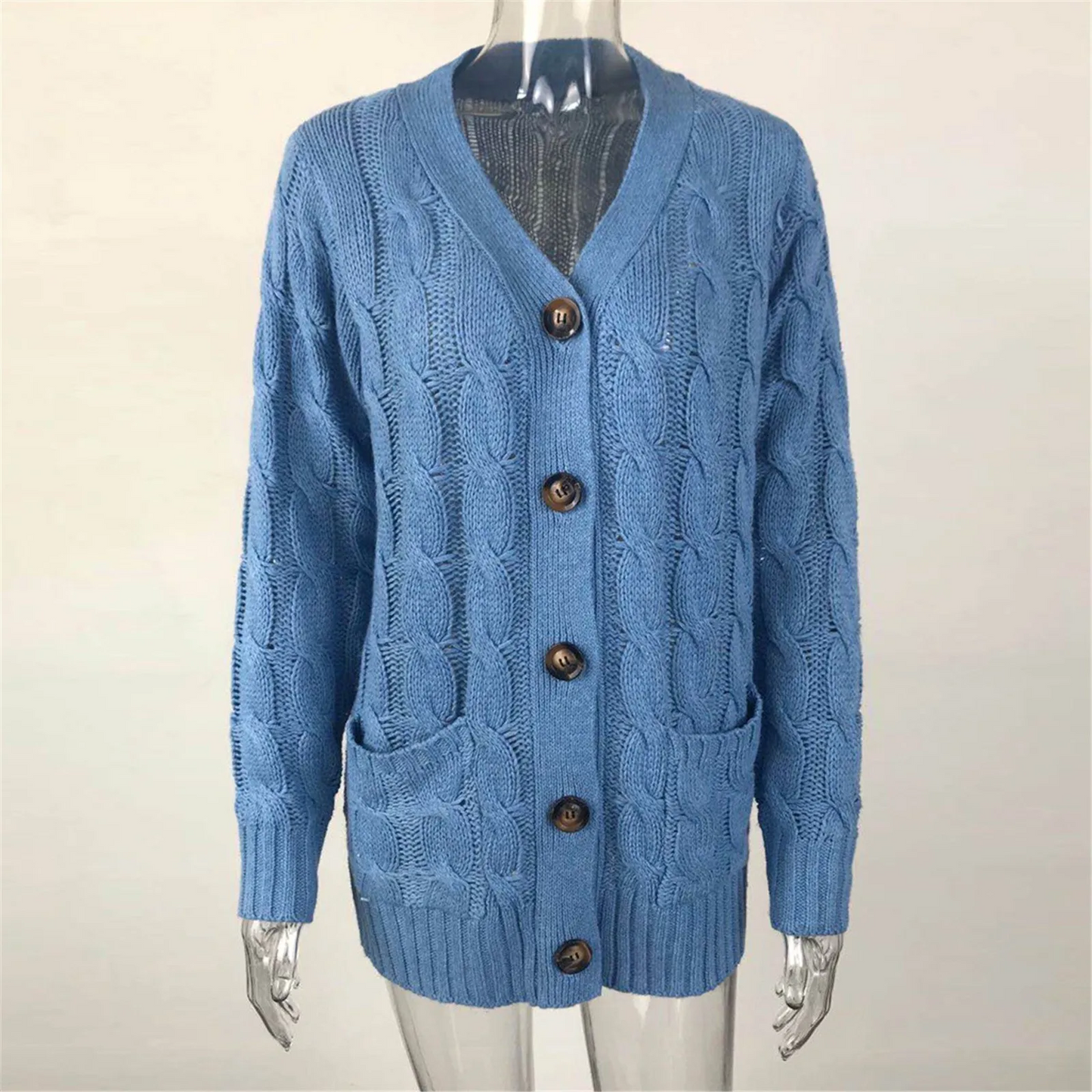 WW | Stylische Lange Strickjacke Für Damen Mit Knopfleiste