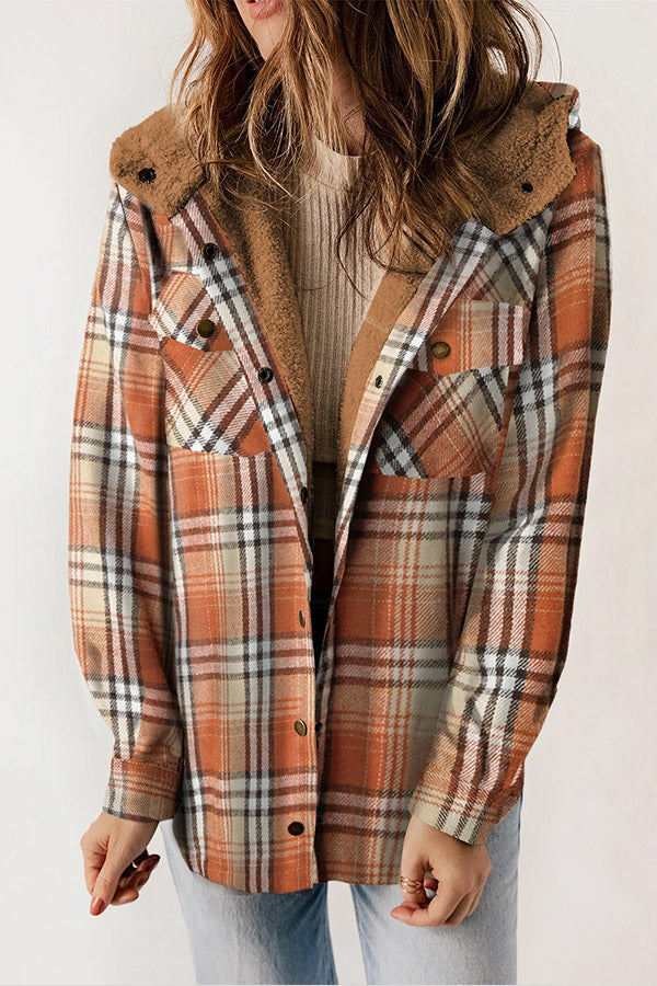 WW | Knopf Sherpa gefütterte Kapuzen-Flanelljacke