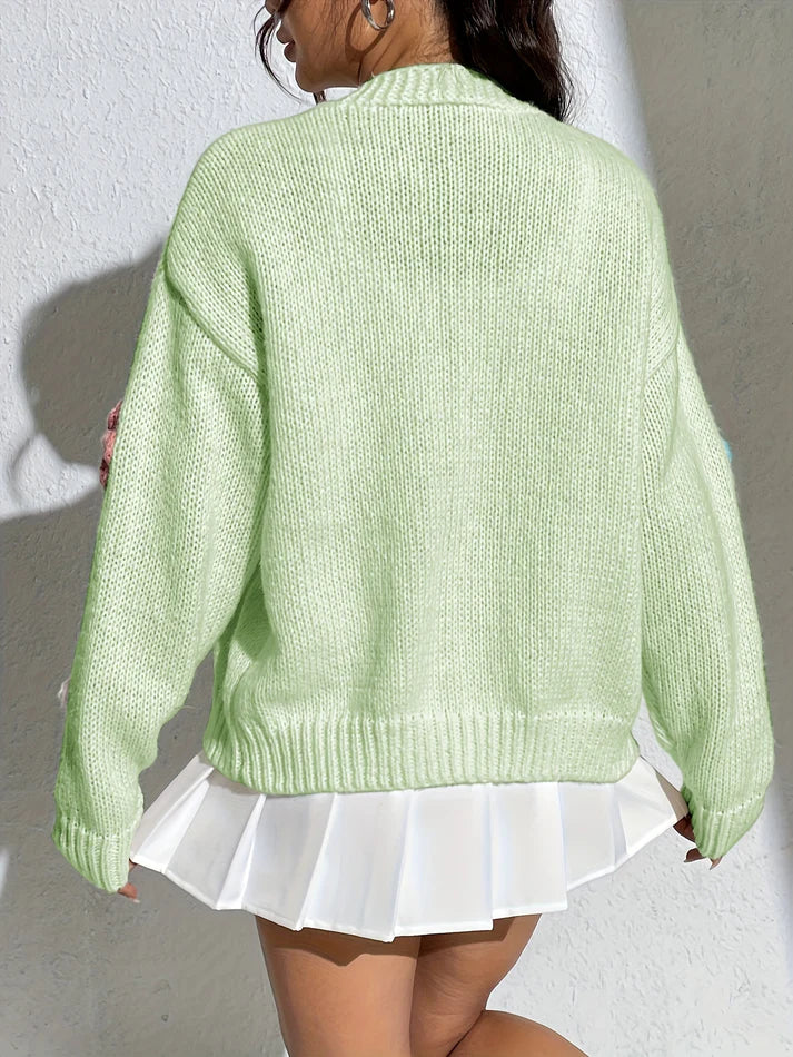WW | Floral Pattern Wool Cardigan for Women - Perfect for Casual Days