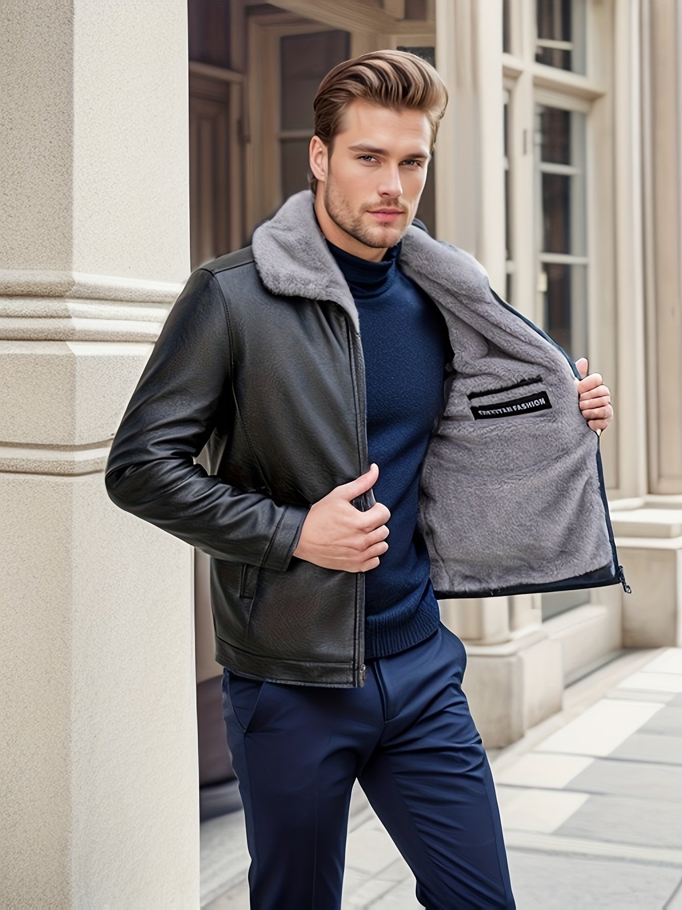 WW | Reißverschluss Mit Revers Kunstleder Winterjacke - Perfekt für Winter