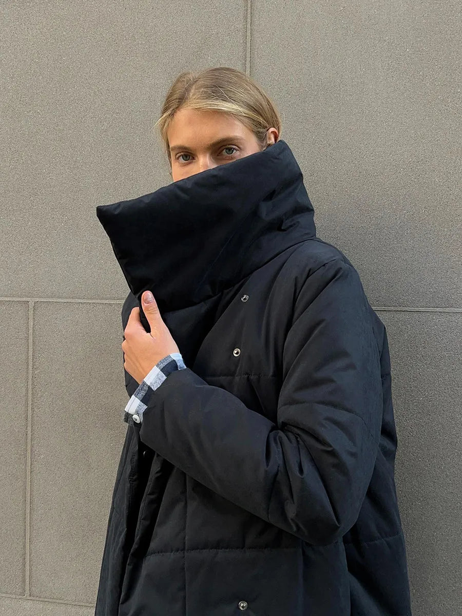 WW | Langer Wintermantel mit breitem elegantem Kragen