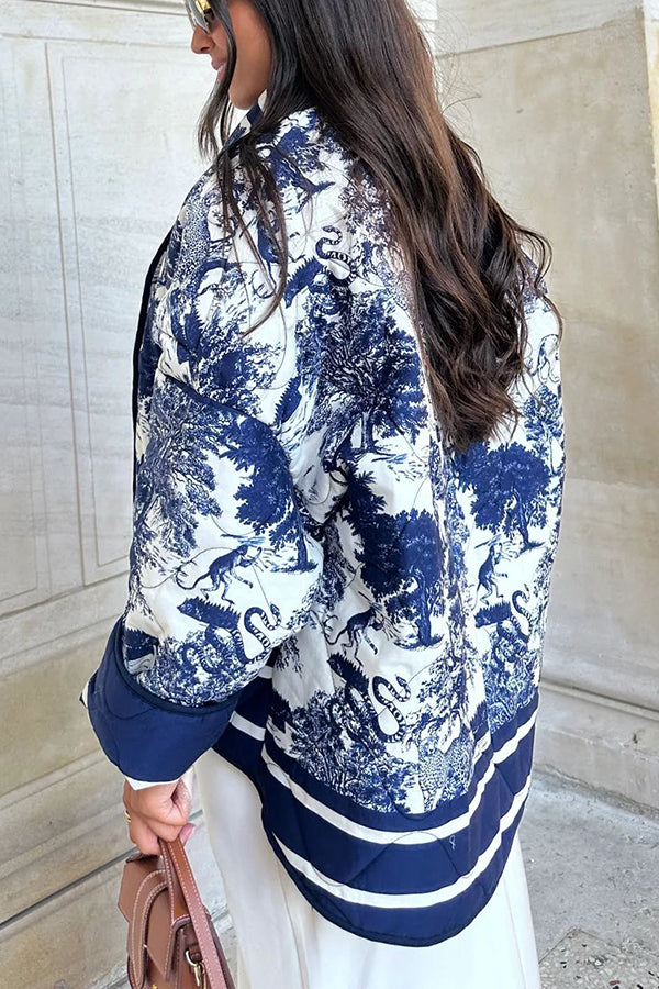 WW | Songs Porcelain Ink Printed Bag Quilted Cotton Kimono Jacket