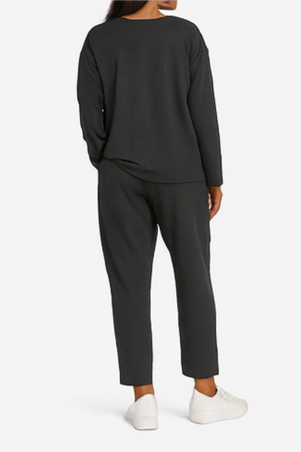 Alie Two-Piece Set with Round Neck & Long Sleeves - Black