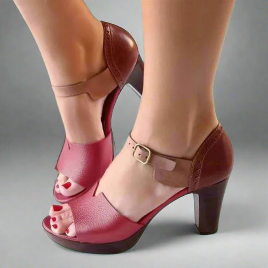 Miné™ | Premium Korean Style High Heel Sandals with Color Block and Buckle