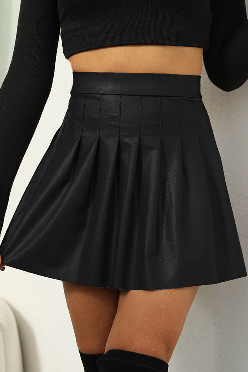 WW | Rosiedress Hohe Taille Kunstleder Falten Minirock