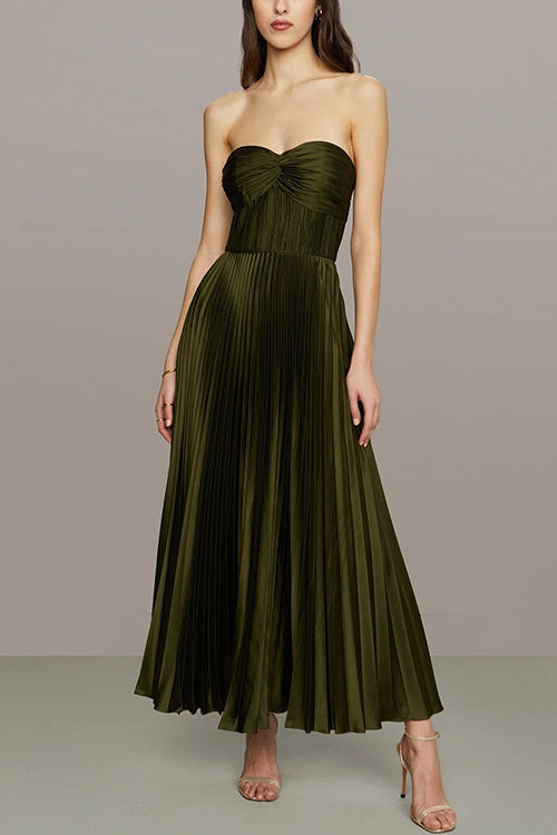 Elarine – Strapless Pleated Maxi Dress