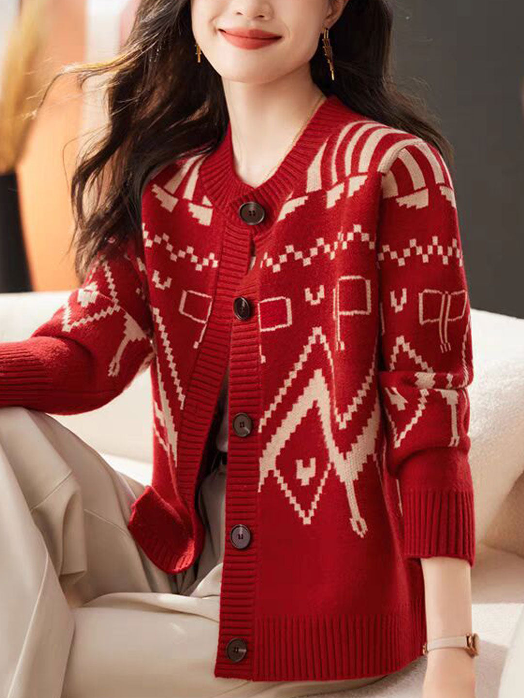 WW | Freizeitstrickjacke mit Rundhalsausschnitt