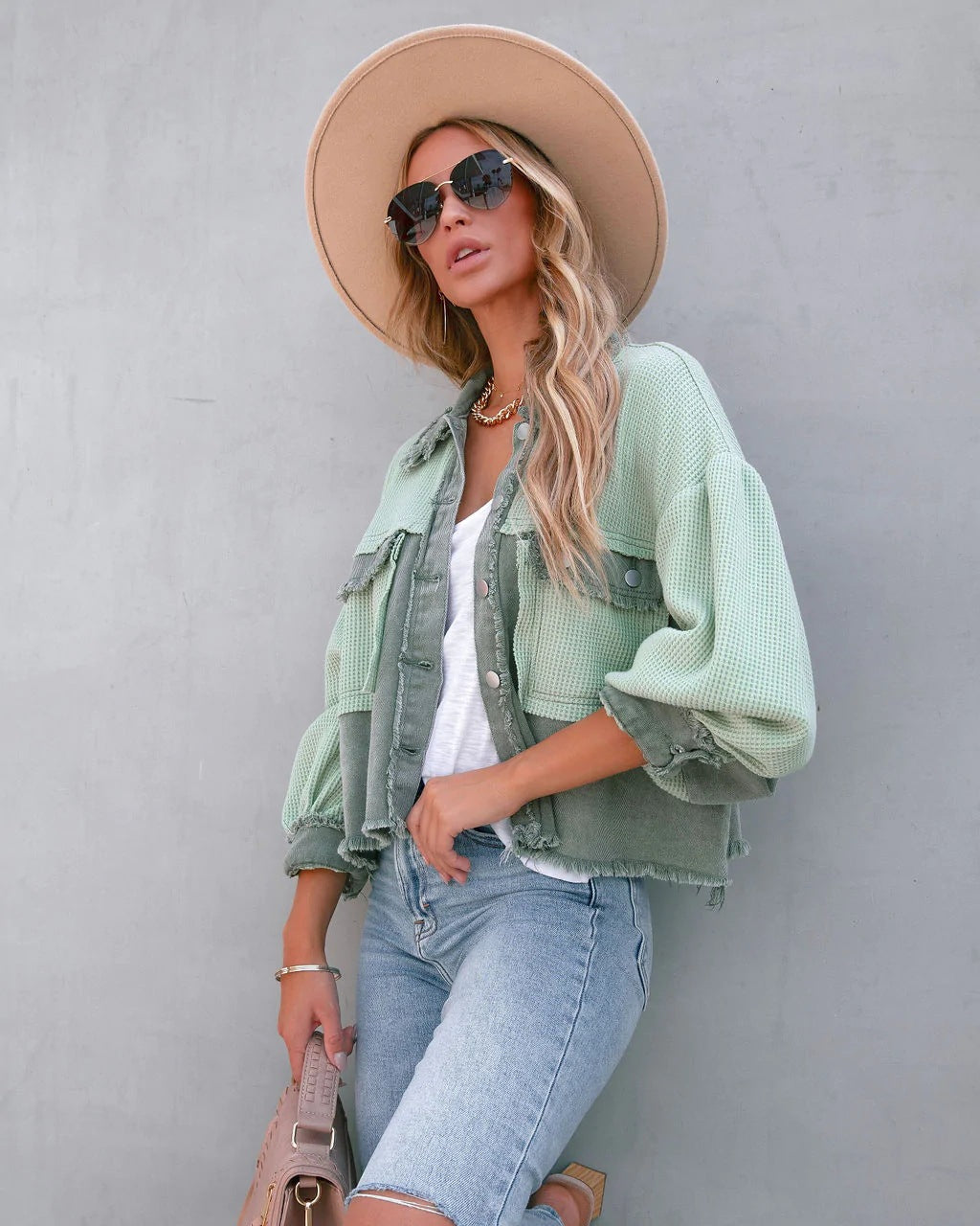 WW | Distressed Patchwork Jacket with Bell Sleeves