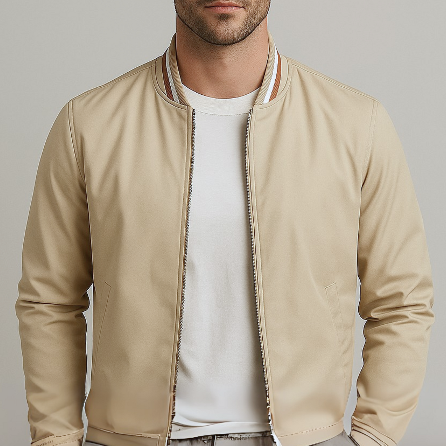 Maelisio Elegant Striped Bomber Jacket - Khaki
