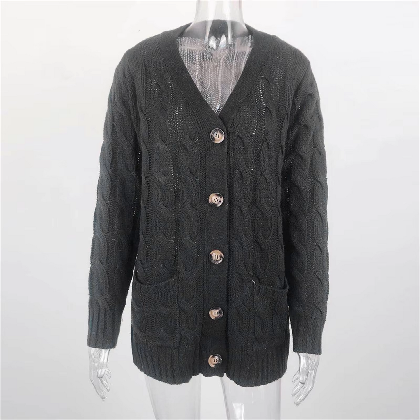 WW | Stylische Lange Strickjacke Für Damen Mit Knopfleiste