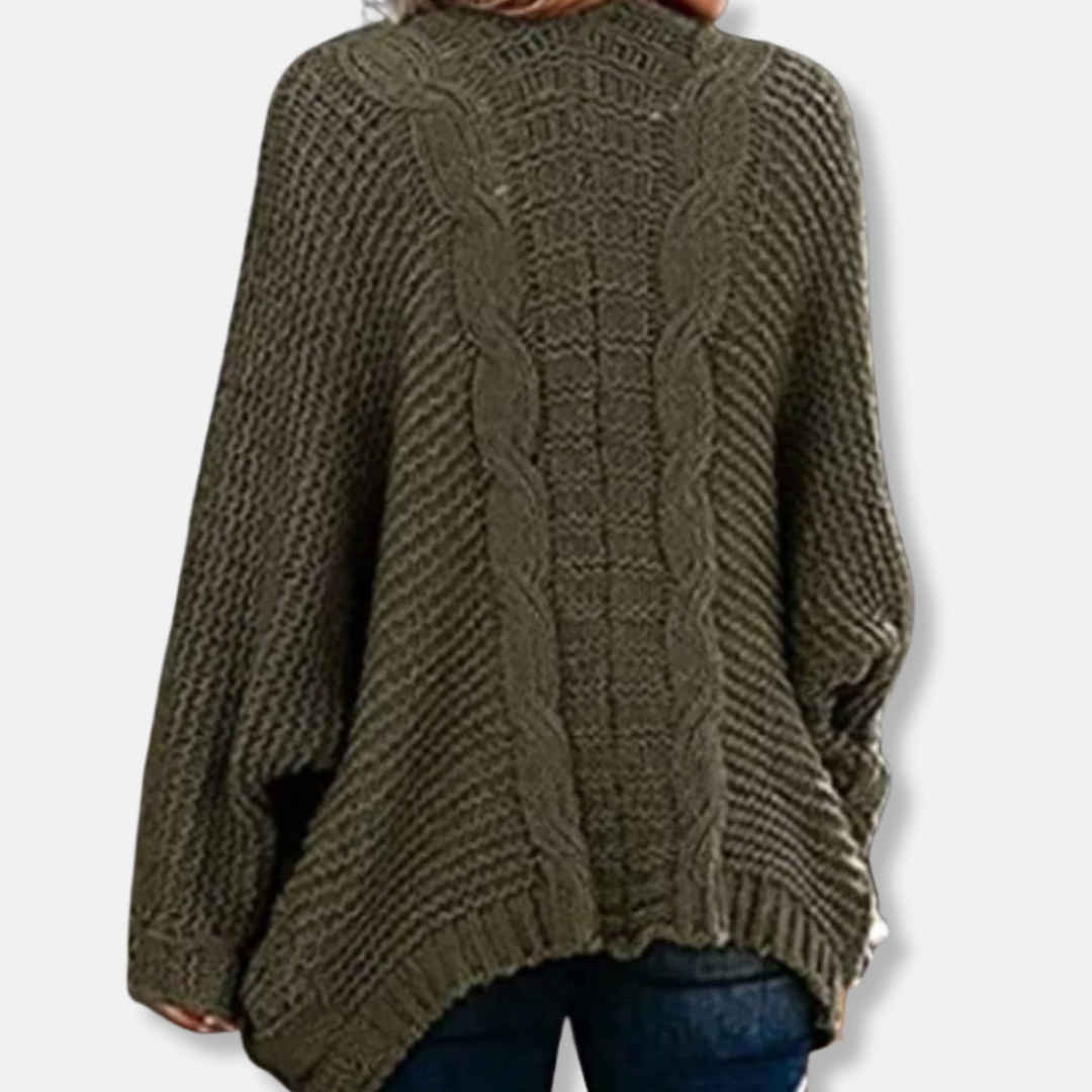 WW | Woll Übergroßer Cardigan - Gerippter Offener Fronttaschen Cardigan