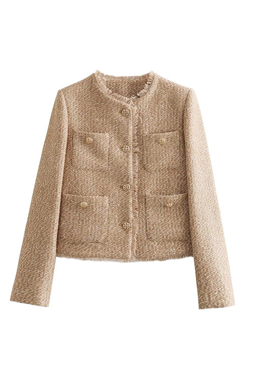 WW | Up Frayed Hem Kurze Tweedjacke