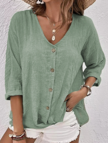 WW | Entspannter Pullover mit V-Ausschnitt, Kurzen Ärmeln und Bluse