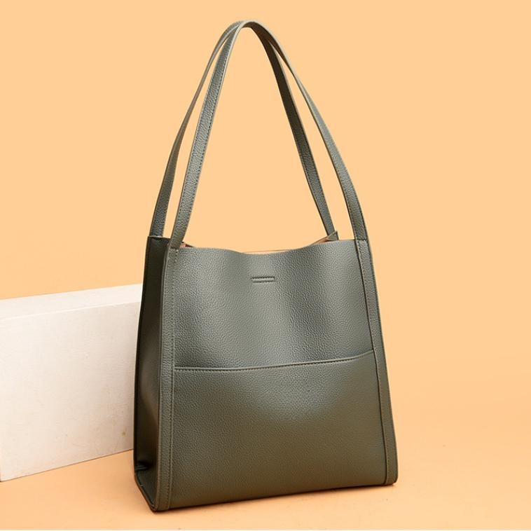 WW | Color Simple Genuine Leather Crossbody Bag