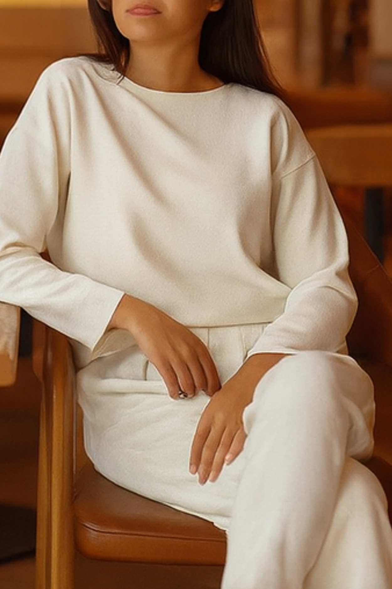 Alie Two-Piece Set with Round Neck & Long Sleeves - White