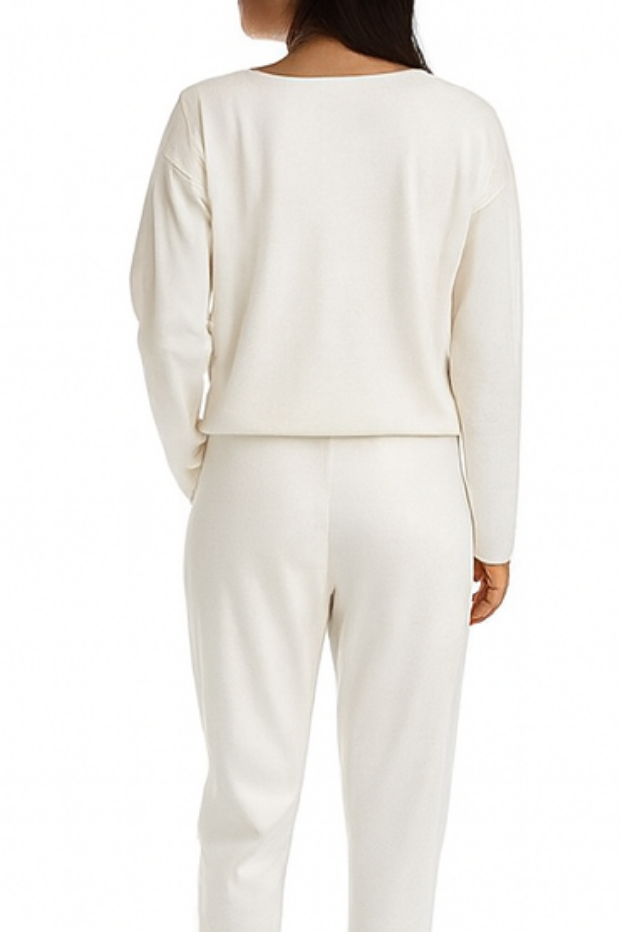 Alie Two-Piece Set with Round Neck & Long Sleeves - White