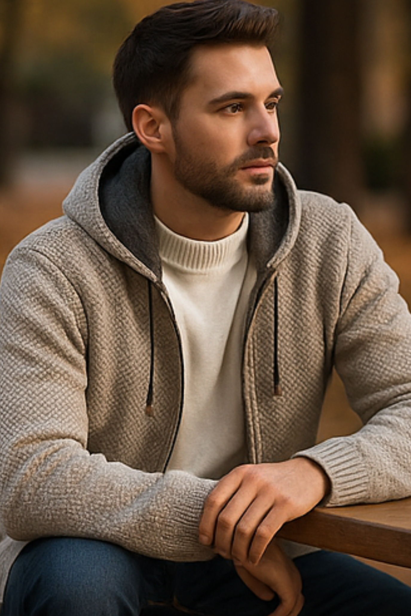 Henry Striped Hoodie - Light Gray