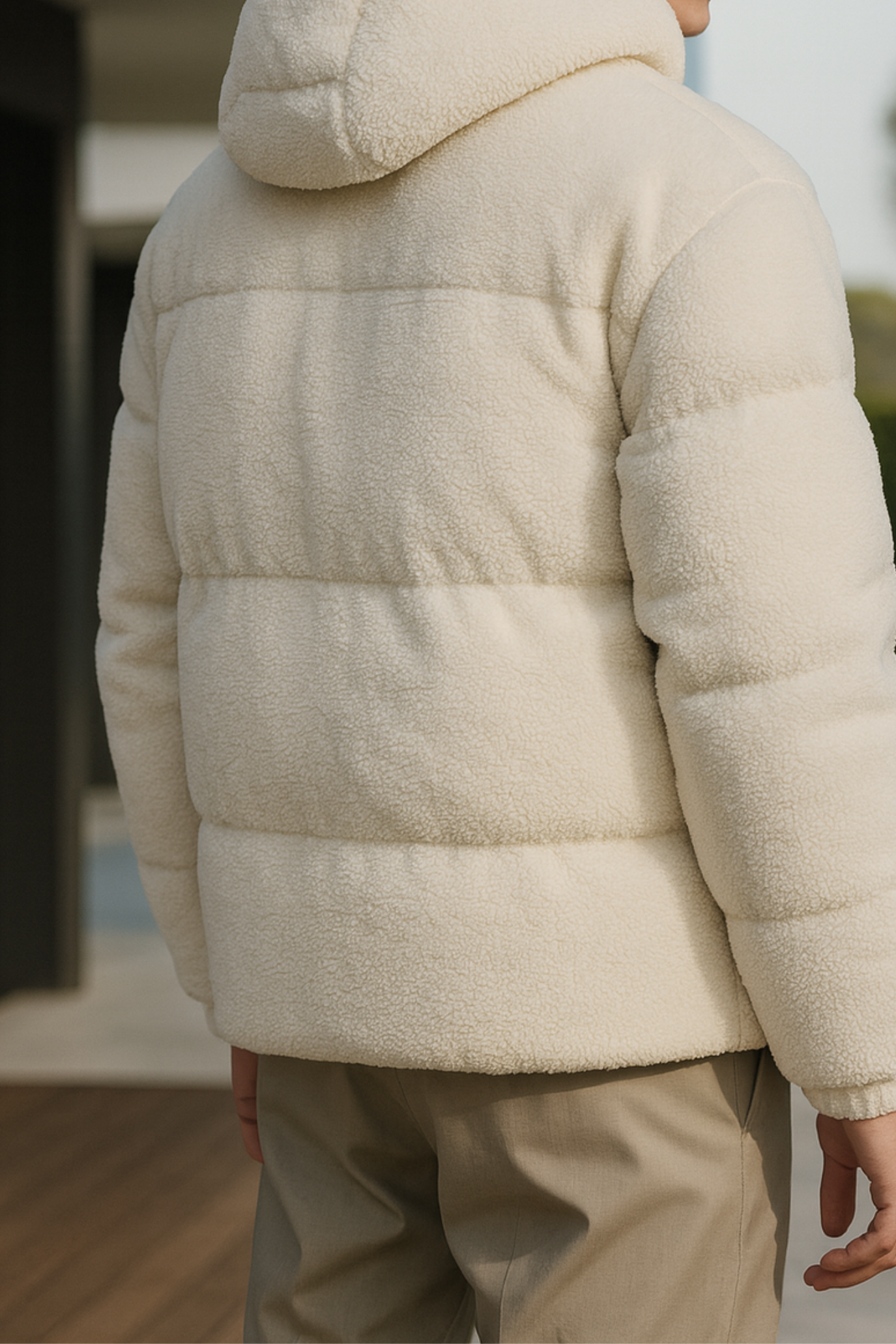 Kareem | Sherpa Down Jacket with Hood Light Beige