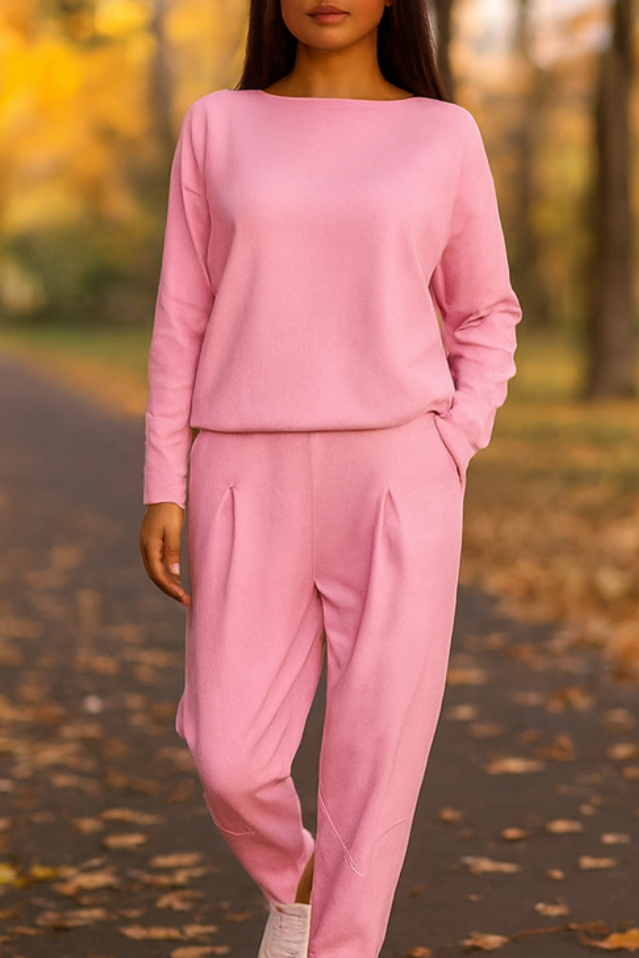 Alie Two-Piece with Round Neck & Long Sleeve - Pink