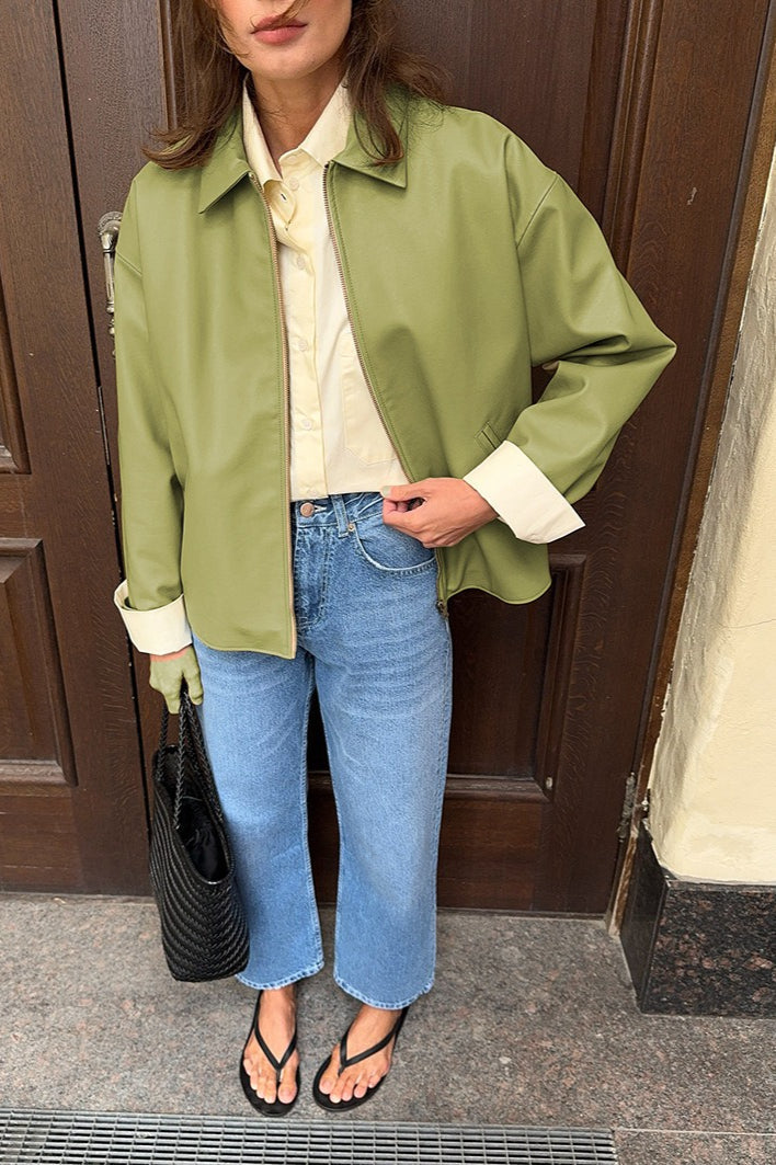 WW | Perfect-Fit Green Leather Aviator Jacket