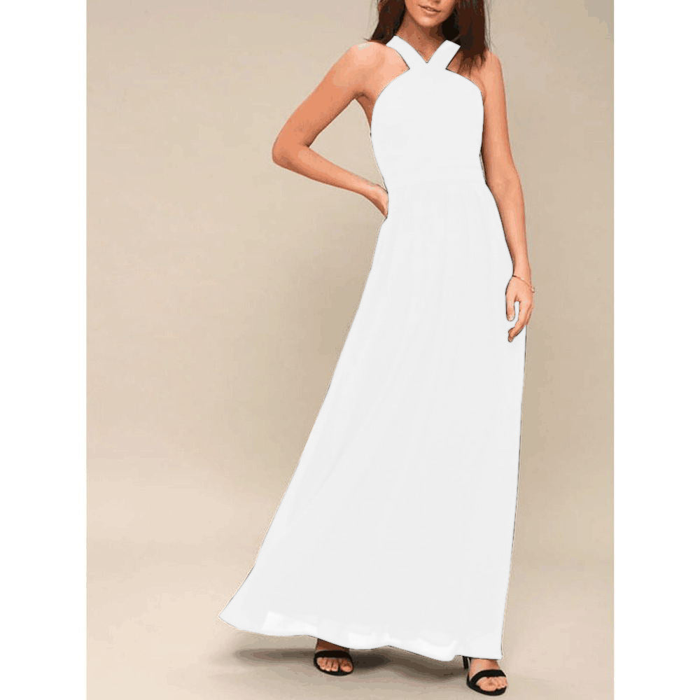 Sara – White Midi Dress with Crossover Neckline