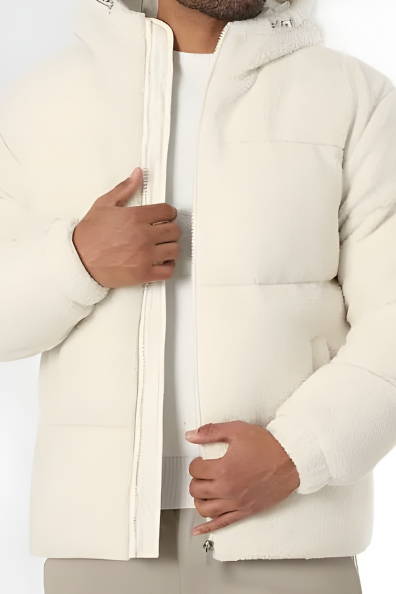 Kareem | Sherpa Down Jacket with Hood Light Beige